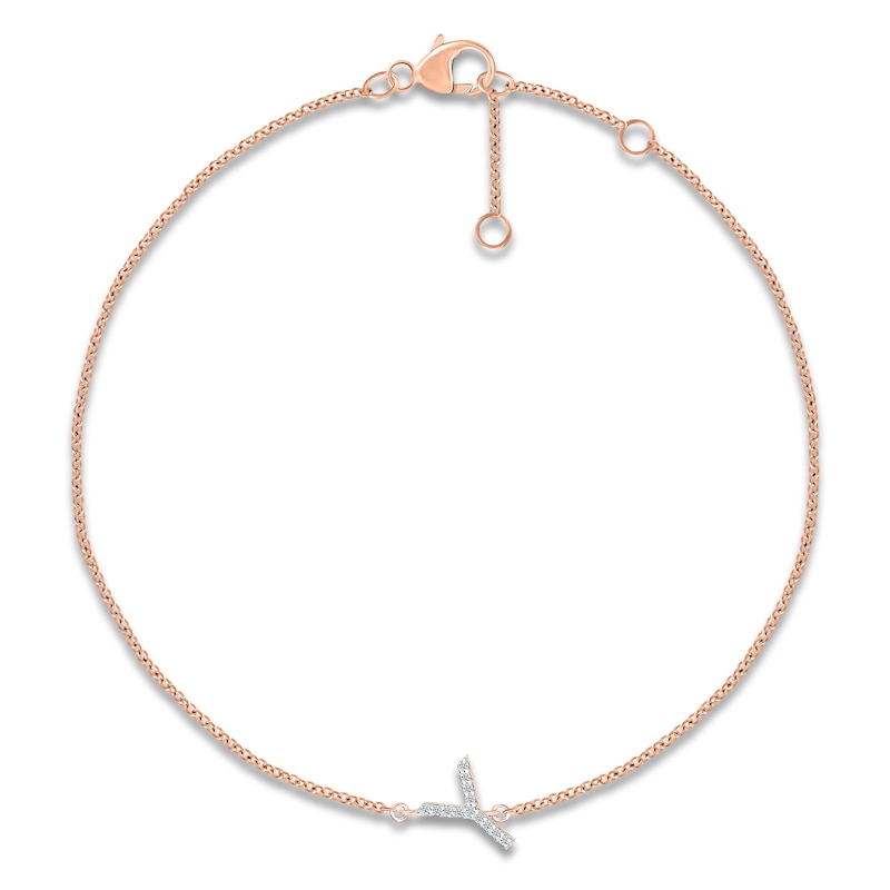 Main Image 1 of Diamond Initial Y Bracelet 1/20 ct tw 10K Rose Gold 7.5"