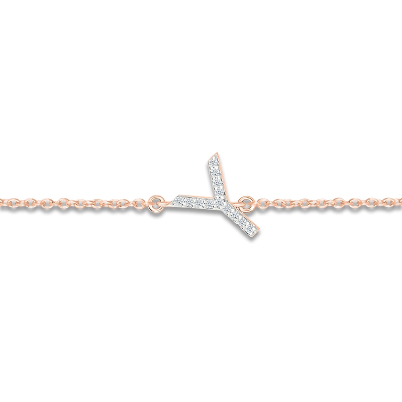 Main Image 2 of Diamond Initial Y Bracelet 1/20 ct tw 10K Rose Gold 7.5"