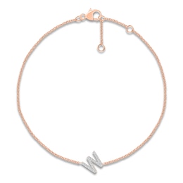 Diamond Initial W Bracelet 1/15 ct tw 10K Rose Gold 7.5"