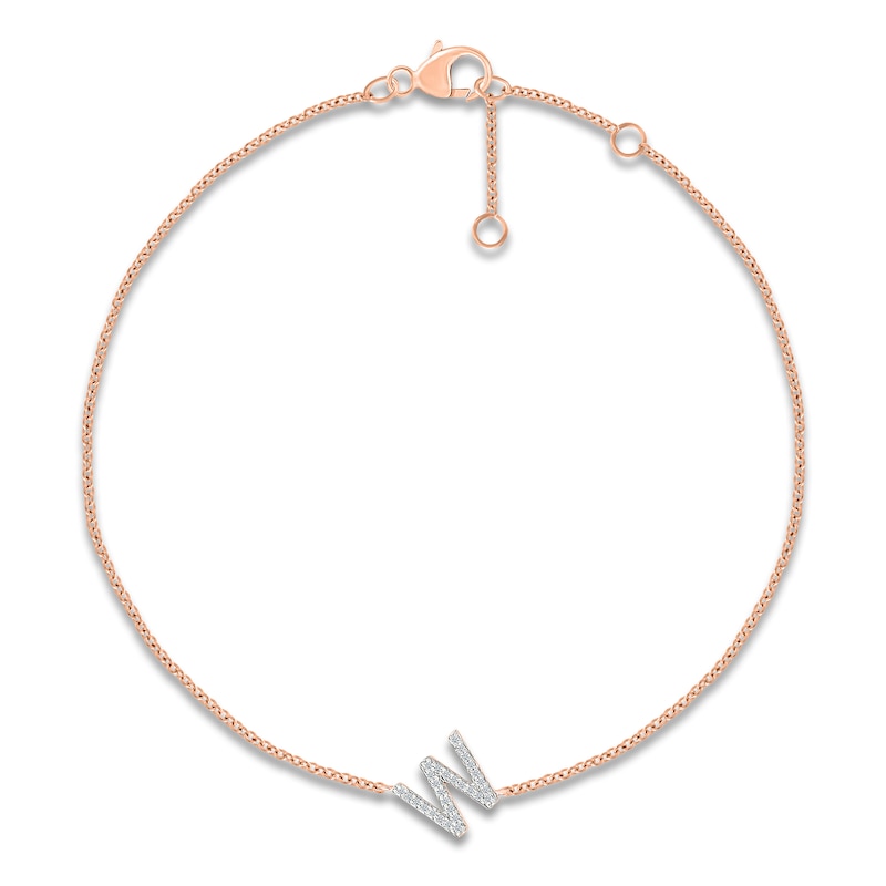 Main Image 1 of Diamond Initial W Bracelet 1/15 ct tw 10K Rose Gold 7.5"