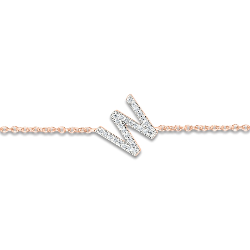 Main Image 2 of Diamond Initial W Bracelet 1/15 ct tw 10K Rose Gold 7.5"