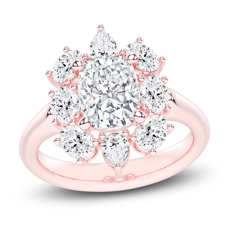 Main Image 1 of Created By Jared Studio Lab-Grown Cushion-Cut Diamond Halo Engagement Ring 3-3/8 ct tw 14K Rose Gold