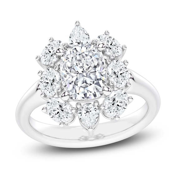 Lab-Grown Cushion-Cut Diamond Halo Engagement Ring 3-3/8 ct tw 14K White Gold