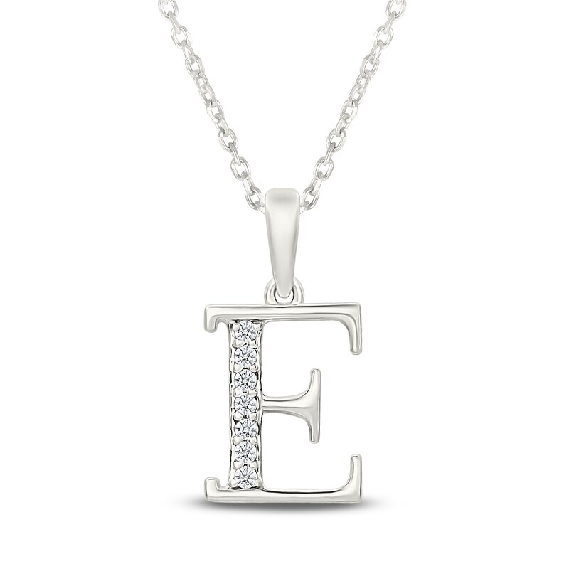 Main Image 1 of Diamond Initial E Necklace 1/20 ct tw 10K White Gold 18"