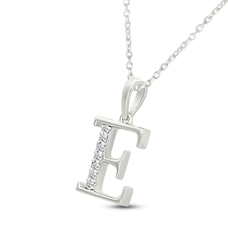 Main Image 2 of Diamond Initial E Necklace 1/20 ct tw 10K White Gold 18"