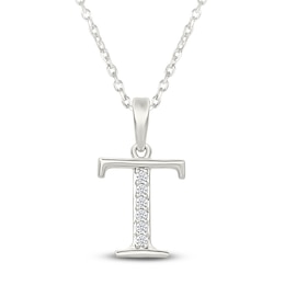 Diamond Initial T Necklace 1/20 ct tw 10K White Gold 18"