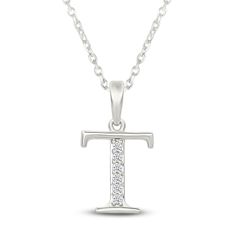 Main Image 1 of Diamond Initial T Necklace 1/20 ct tw 10K White Gold 18"