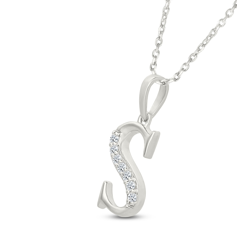 Main Image 2 of Diamond Initial S Necklace 1/20 ct tw 10K White Gold 18"