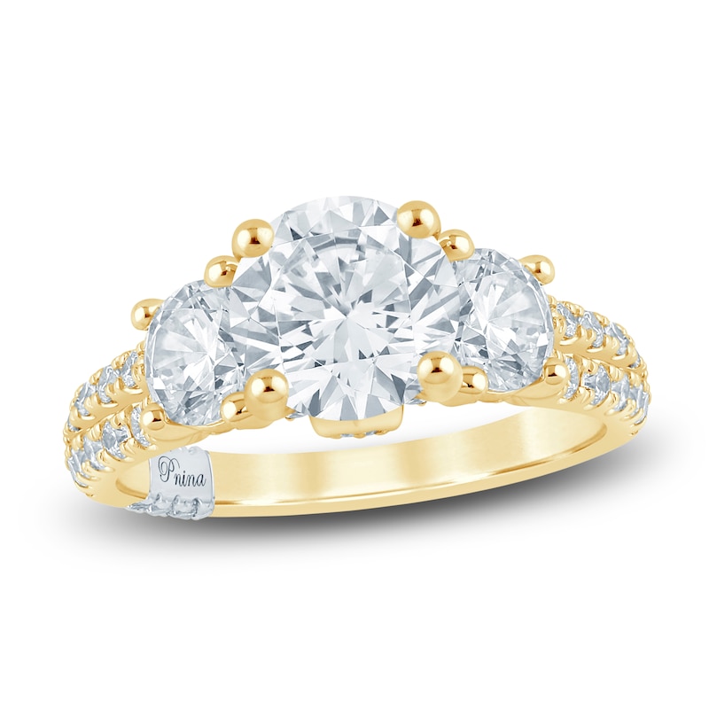 Main Image 1 of Pnina Tornai Couture Round-Cut Diamond Three-Stone Engagement Ring 3 ct tw 18K Yellow Gold