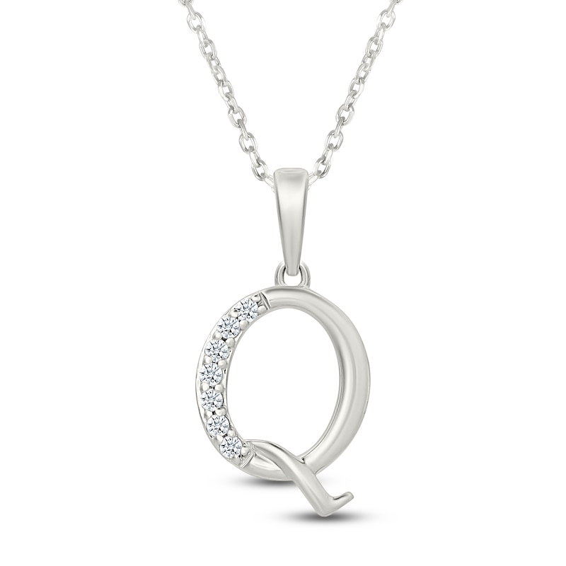 Main Image 1 of Diamond Initial Q Necklace 1/20 ct tw 10K White Gold 18"