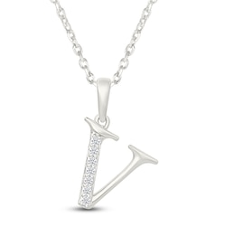 Diamond Initial V Necklace 1/20 ct tw 10K White Gold 18"
