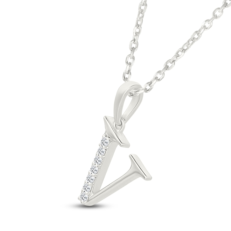 Main Image 2 of Diamond Initial V Necklace 1/20 ct tw 10K White Gold 18"