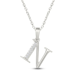 Diamond Initial N Necklace 1/20 ct tw 10K White Gold 18"