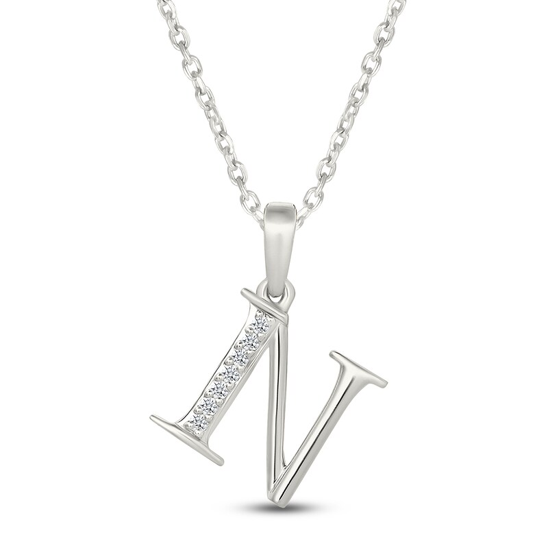 Main Image 1 of Diamond Initial N Necklace 1/20 ct tw 10K White Gold 18"