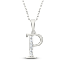 Diamond Initial P Necklace 1/20 ct tw 10K White Gold 18"