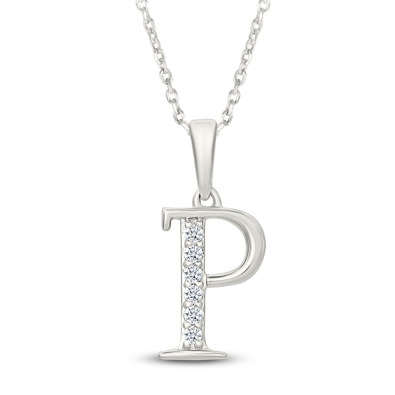 Main Image 1 of Diamond Initial P Necklace 1/20 ct tw 10K White Gold 18"