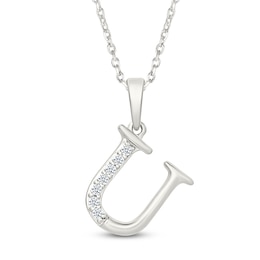 Diamond Initial U Necklace 1/20 ct tw 10K White Gold 18"