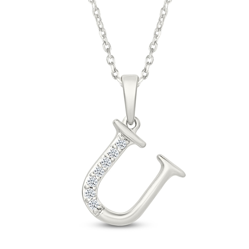 Main Image 1 of Diamond Initial U Necklace 1/20 ct tw 10K White Gold 18"