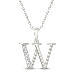 Diamond Initial W Necklace 1/20 ct tw 10K White Gold 18"