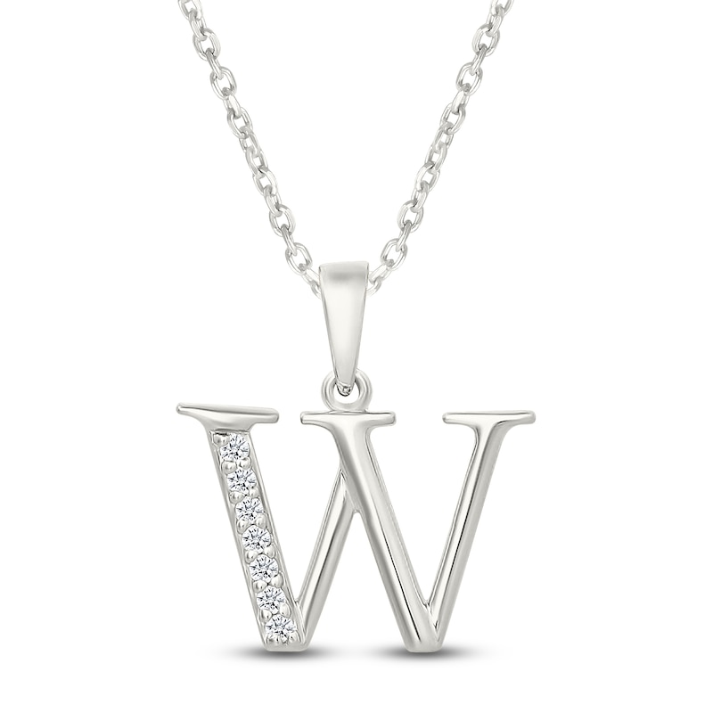 Main Image 1 of Diamond Initial W Necklace 1/20 ct tw 10K White Gold 18"