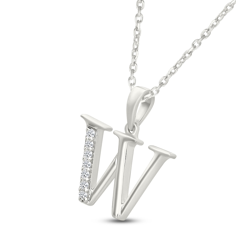Main Image 2 of Diamond Initial W Necklace 1/20 ct tw 10K White Gold 18"
