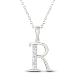 Diamond Initial R Necklace 1/20 ct tw 10K White Gold 18"