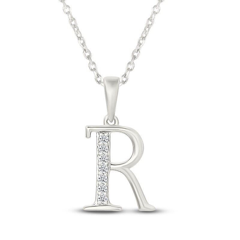 Main Image 1 of Diamond Initial R Necklace 1/20 ct tw 10K White Gold 18"