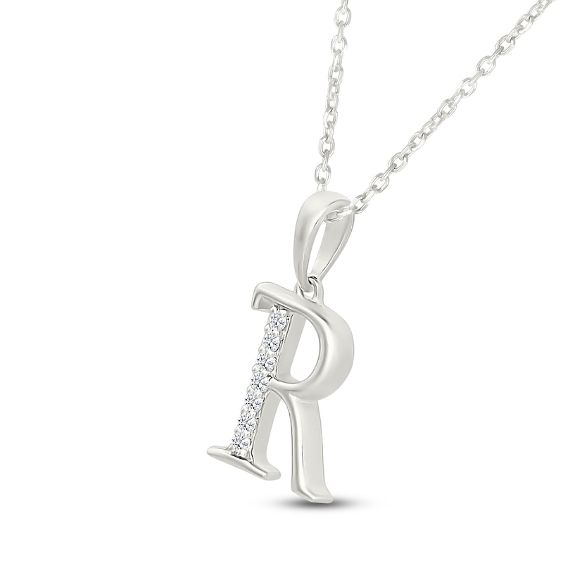 Main Image 2 of Diamond Initial R Necklace 1/20 ct tw 10K White Gold 18"