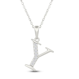 Diamond Initial Y Necklace 1/20 ct tw 10K White Gold 18"