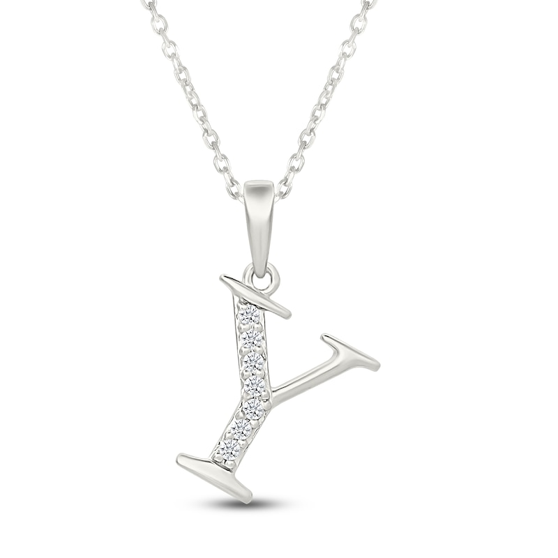Main Image 1 of Diamond Initial Y Necklace 1/20 ct tw 10K White Gold 18"