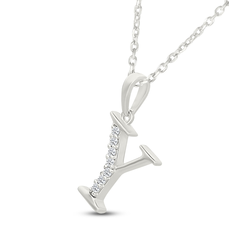 Main Image 2 of Diamond Initial Y Necklace 1/20 ct tw 10K White Gold 18"