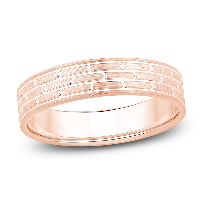 Main Image 1 of Men's Brushed Brick Pattern Wedding Band 14K Rose Gold 4.9mm