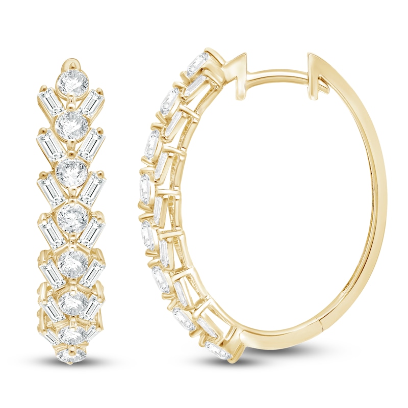 Main Image 1 of Baguette & Round-Cut Lab-Grown Diamond Hoop Earrings 2 ct tw 14K Yellow Gold