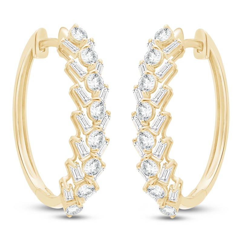 Main Image 2 of Baguette & Round-Cut Lab-Grown Diamond Hoop Earrings 2 ct tw 14K Yellow Gold