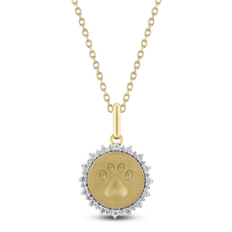 Main Image 1 of Diamond Paw Print Medallion Necklace 1/4 ct tw 10K Yellow Gold 18"