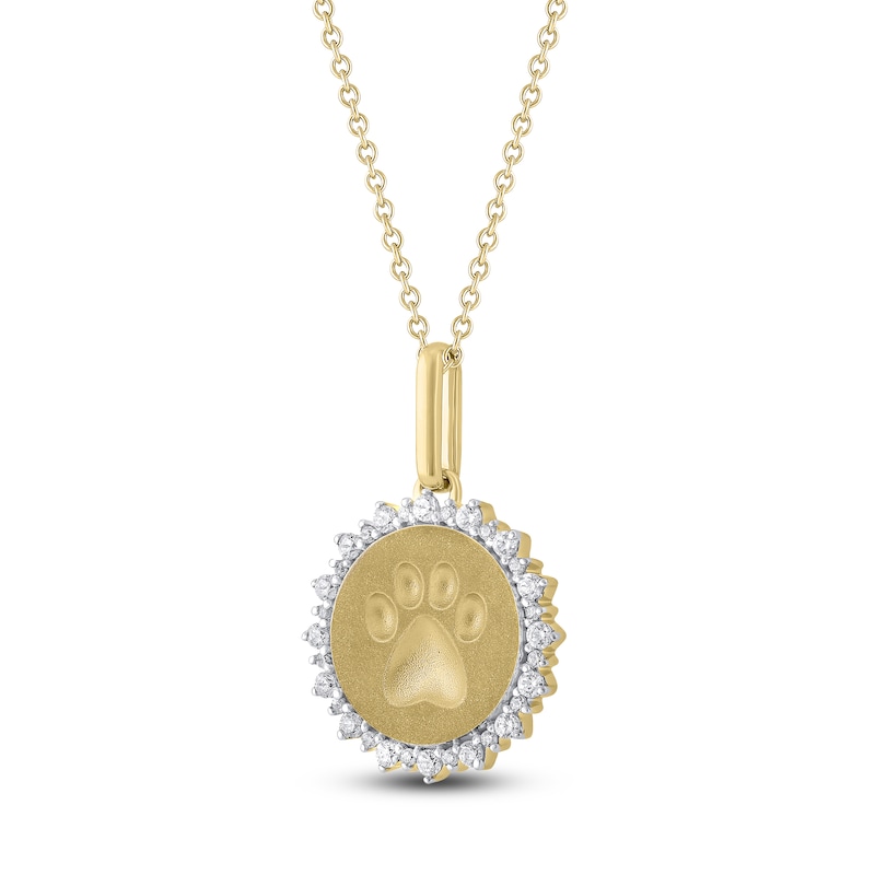 Main Image 2 of Diamond Paw Print Medallion Necklace 1/4 ct tw 10K Yellow Gold 18"