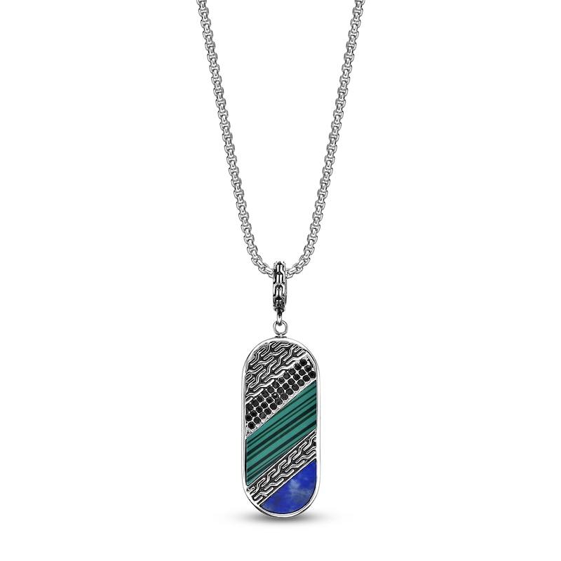 Main Image 1 of Men's Black Spinel, Sodalite & Malachite Necklace Stainless Steel 24"