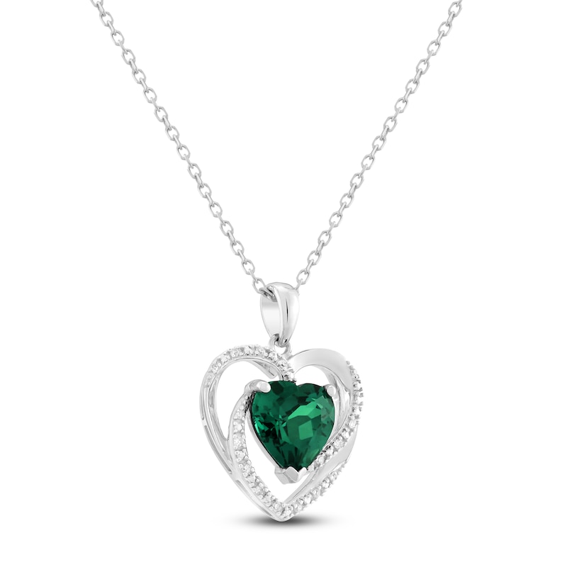 Main Image 2 of Heart-Shaped Lab-Created Emerald & Diamond Necklace 1/20 ct tw 10K White Gold 18"