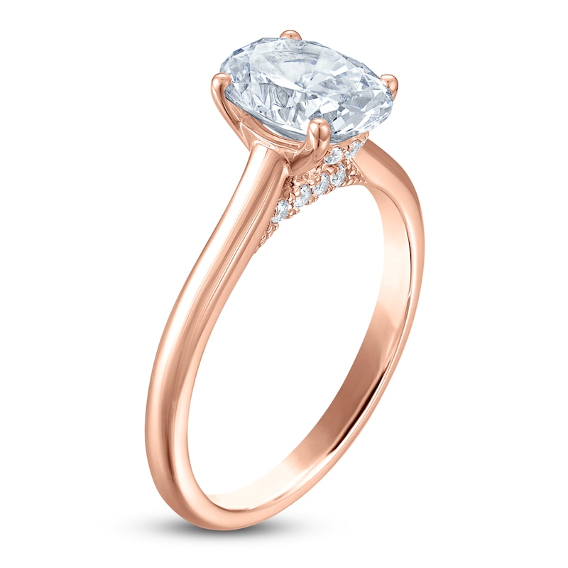 Main Image 2 of Oval-Cut Lab-Grown Diamond Solitaire Plus Engagement Ring 2 ct tw 18K Rose Gold (VS2/F)