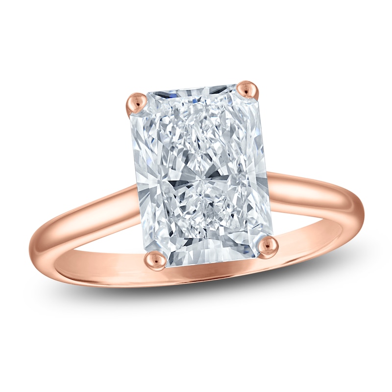 Main Image 1 of Radiant-Cut Lab-Grown Diamond Solitaire Plus Engagement Ring 3 ct tw 18K Rose Gold (VS2/F)