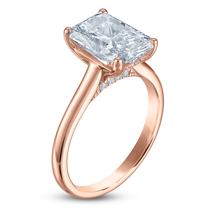 Main Image 2 of Radiant-Cut Lab-Grown Diamond Solitaire Plus Engagement Ring 3 ct tw 18K Rose Gold (VS2/F)