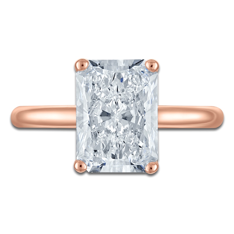 Main Image 3 of Radiant-Cut Lab-Grown Diamond Solitaire Plus Engagement Ring 3 ct tw 18K Rose Gold (VS2/F)