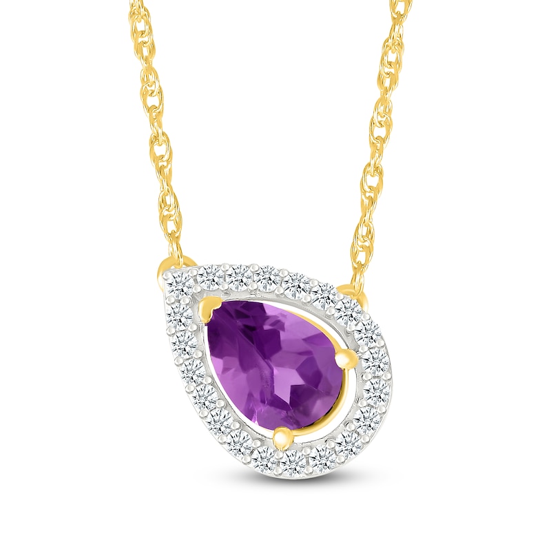 Main Image 1 of Pear-Shaped Natural Amethyst & Diamond Tilted Necklace 1/8 ct tw 10K Yellow Gold 18"