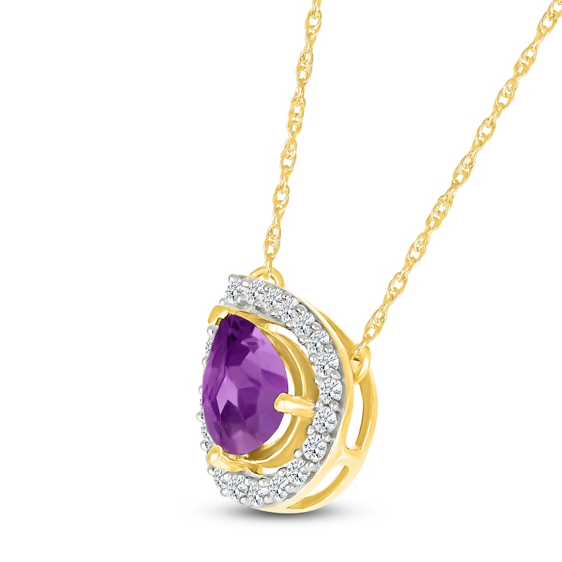 Main Image 2 of Pear-Shaped Natural Amethyst & Diamond Tilted Necklace 1/8 ct tw 10K Yellow Gold 18"