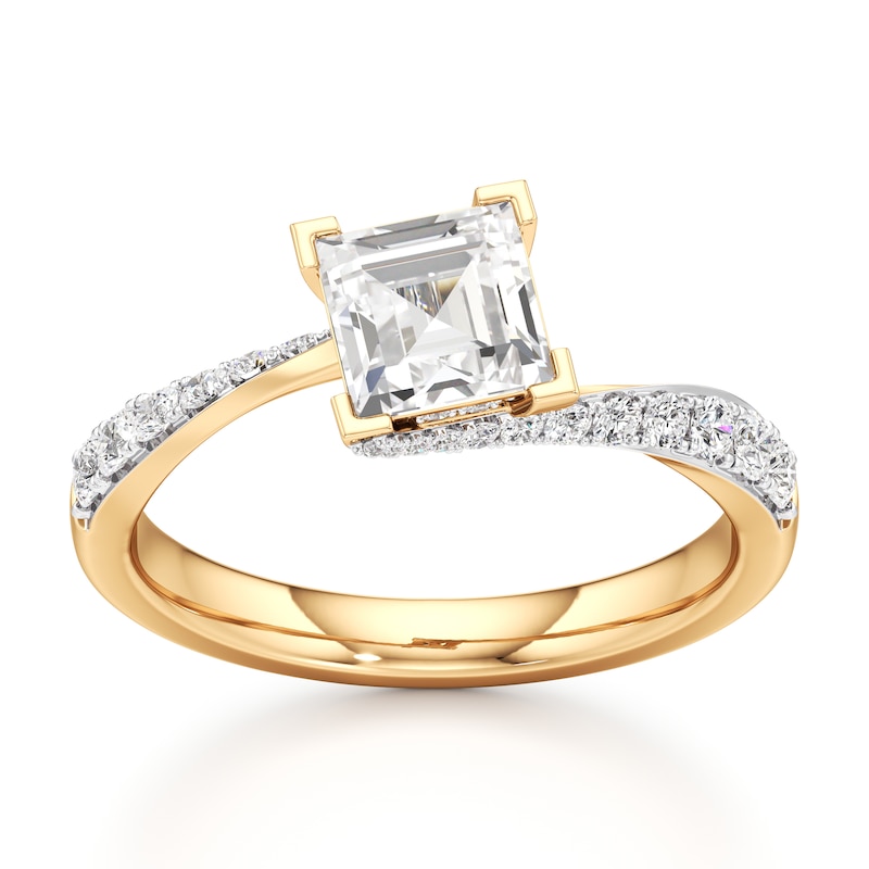 Main Image 1 of J'Lure Carre Step-Cut Lab-Grown Diamond Bypass Engagement Ring 1-1/3 ct tw 18K Yellow Gold