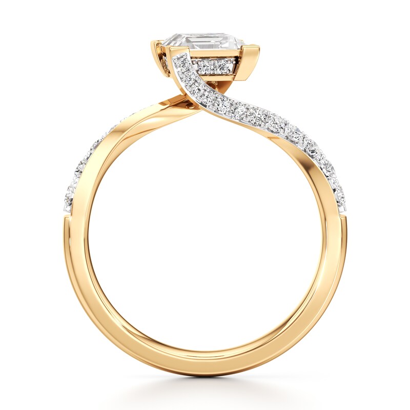 Main Image 2 of J'Lure Carre Step-Cut Lab-Grown Diamond Bypass Engagement Ring 1-1/3 ct tw 18K Yellow Gold