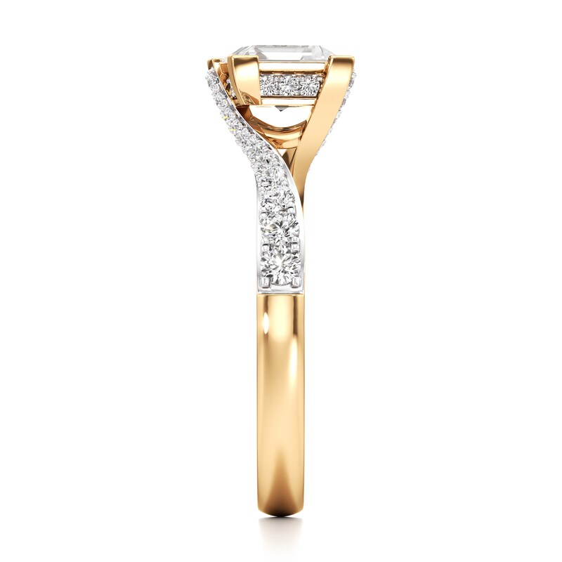 Main Image 3 of J'Lure Carre Step-Cut Lab-Grown Diamond Bypass Engagement Ring 1-1/3 ct tw 18K Yellow Gold