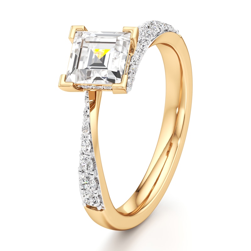 Main Image 4 of J'Lure Carre Step-Cut Lab-Grown Diamond Bypass Engagement Ring 1-1/3 ct tw 18K Yellow Gold