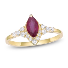 Marquise-Cut Natural Ruby & Diamond Ring 1/6 ct tw 10K Yellow Gold