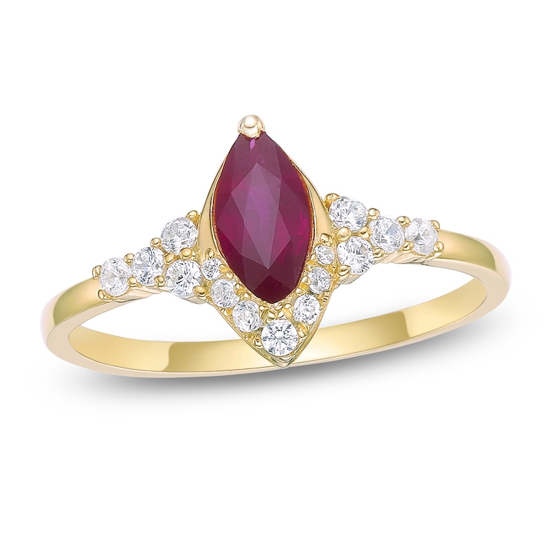 Main Image 1 of Marquise-Cut Natural Ruby & Diamond Ring 1/6 ct tw 10K Yellow Gold